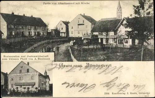 Ak Montreux Vieux Altmünsterol Elsass Haut Rhin, Restauration zum weißen Pferd, Kirche