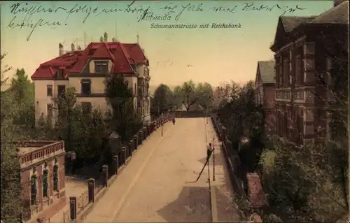 Ak Mittweida in Sachsen, Schumannstraße mit Reichsbank