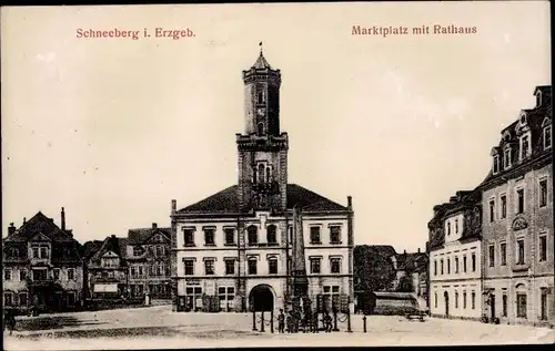Ak Schneeberg im Erzgebirge, Marktplatz, Rathaus