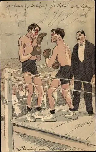 Künstler Ak Chivot, Männer bei einem Boxkampf
