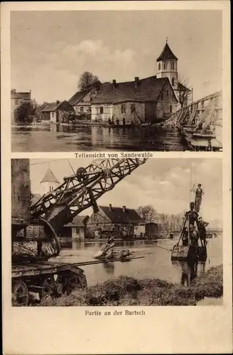 Ak Sadowel Sandewalde Schlesien, Partie an der Bartsch, Kirche