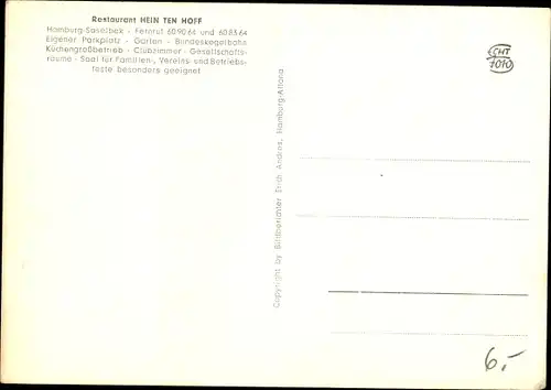 Ak Hamburg Wandsbek Saselbek, Restaurant Hein Ten Hoff, Außenansicht, Beleuchtung, Autos
