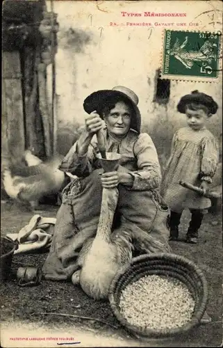 Ak Types Meridionaux, Frau stopft eine Gans