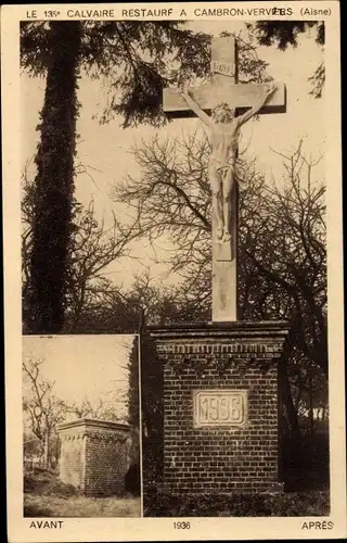 Ak Cambron Vervins Aisne, Le 135e Calvaire restauré, 1936