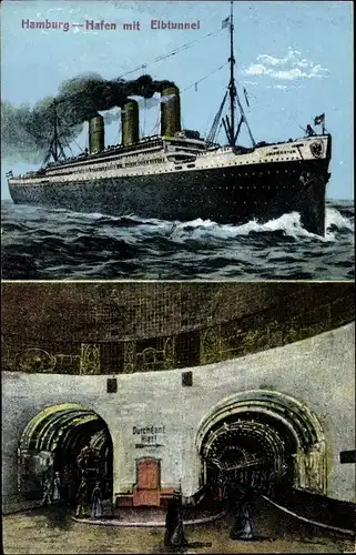 Ak Hamburg Bezirk Mitte Steinwerder, Elbtunnel, Dampfer
