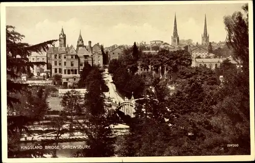 Ak Shrewsbury West Midlands England, Kingsland Bridge, Blick auf den Ort, Brücke