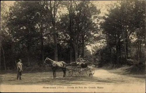 Ak Monceaux Oise, Bois des Grands Monts, Kutsche