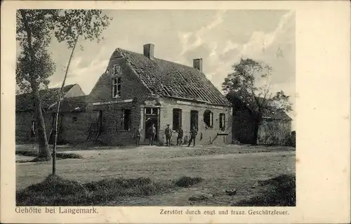 Ak Langemark Poelkapelle Westflandern, Herberg Haeg Bosch, Gehöfte, Ruinen, Kriegszerstörung I. WK