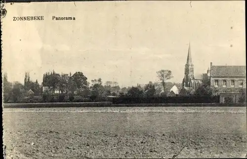 Ak Zonnebeke Westflandern, Panorama, Kirche