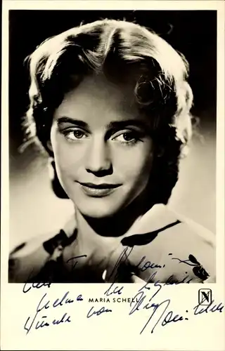 Ak Schauspielerin Maria Schell, Portrait, Der Engel mit der Posaune, Autogramm