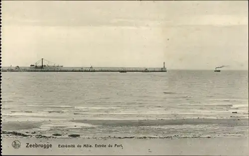 Ak Zeebrugge Westflandern, Ausläufer der Mole, Hafeneinfahrt