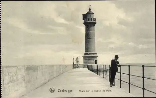 Ak Zeebrugge Westflandern, Vuurtoren, Phare sur le musoir du Mole