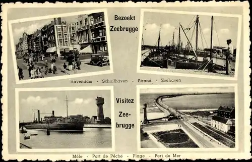 Ak Zeebrugge Westflandern, Havendam, Schuilhaven, Strand, Zeehaven