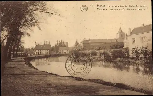 Ak Menin Menen Meenen Lys Westflandern, La Lys et Eglise St. Vaast