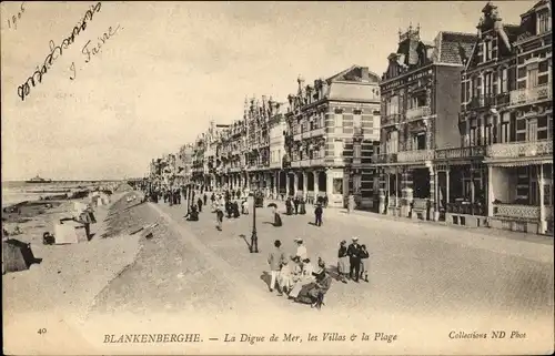 Ak Blankenberghe Blankenberge Westflandern, Seedeich, Villen, Strand