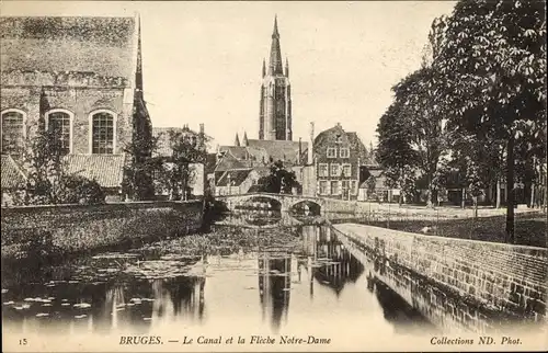 Postkarte Brügge Brügge Flandern Westflandern, Kanal, Fleche Notre Dame