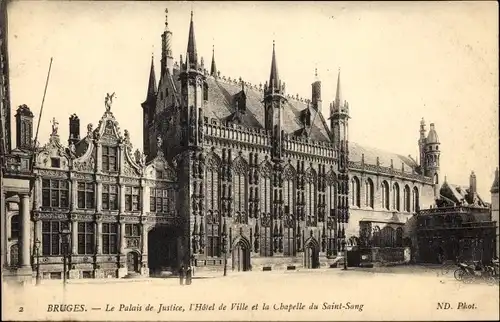 Postkarte Brügge Brügge Flandern Westflandern, Justizpalast, Rathaus, Kapelle