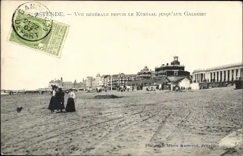 Ak Ostende Ostende Westflandern, Gesamtansicht vom Kursaal zu den Galerien