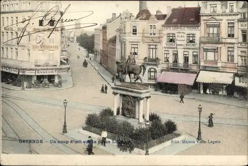 Ak Ostende Ostende Westflandern, Leopoldplatz, Denkmal