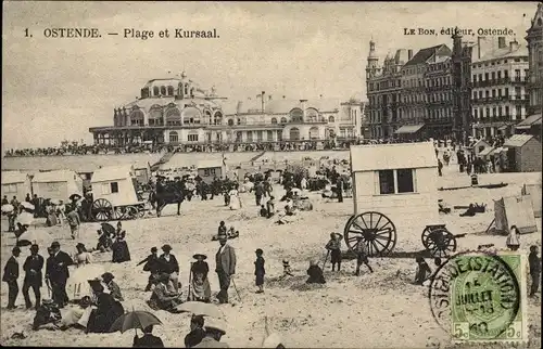 Ak Ostende Ostende Westflandern, Strand, Kursaal