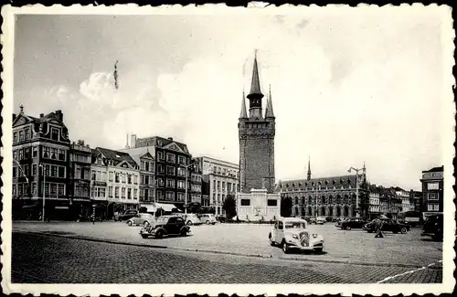 Ak Kortrijk Kortrijk Westflandern, Grote Markt, Grand Place, Denkmal, Turm, Autos