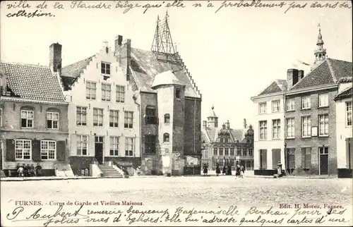 Postkarte Veurne Veurne Westflandern, Wachhaus und alte Häuser