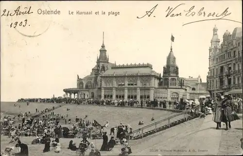 Ak Ostende Ostende Westflandern, Der Strand, der Kursaal