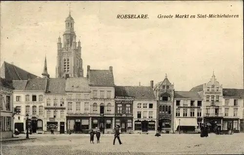 Ak Roeselare Westflandern, Groote Markt en Sint Michielstoren