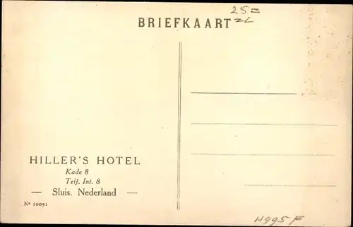 Ak Sluis Zeeland Niederlande, Hotel T Hof van Brussel