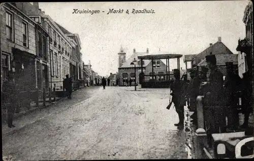 Ak Kruiningen Zeeland, Markt mit Rathaus