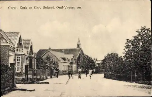 Ak Oud Vossemeer Zeeland Niederlande, Geref. Kerk en Chr. School