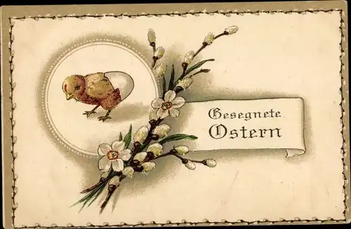 Ak Glückwunsch Ostern, Küken, Weidenkätzchen