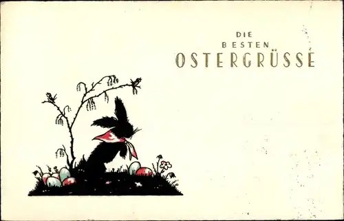 Scherenschnitt Ak Glückwunsch Ostern, Osterhase, Ostereier