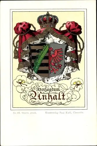 Wappen Litho Herzogtum Anhalt, Krone, Adler