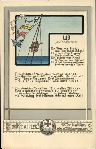 Ak U 9, Gedicht Josef Adolf Schmitt, Reichsverband zur Unterstützung deutscher Veteranen