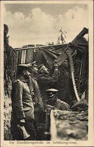 Ak Maschinengewehr im Schützengraben, Deutsche Soldaten, I. WK