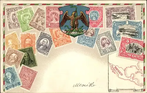Briefmarken Wappen Ak Mexiko, Adler, Schlange