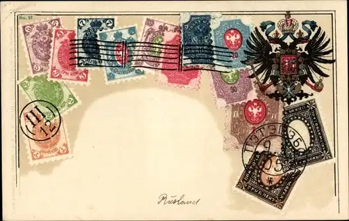 Briefmarken Wappen Litho Russland, Zweiköpfiger Adler, Krone