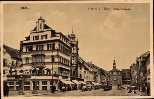 Ak Gera in Thüringen, Heinrichstraße, Straßenbahnen