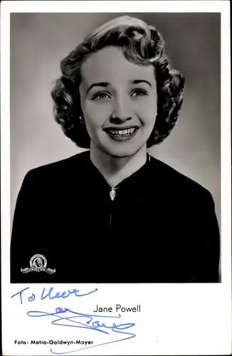 Ak Schauspielerin Jane Powell, Portrait, Autogramm
