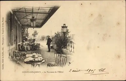 Ak Conflans Jarny Meurthe et Moselle, Hotelterrasse