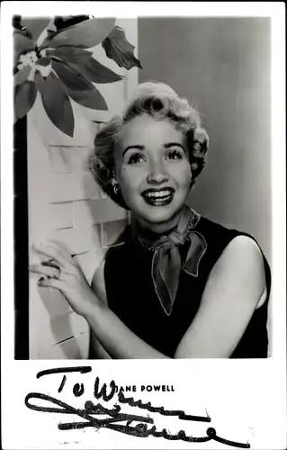 Ak Schauspielerin Jane Powell, Portrait, Blume, Autogramm