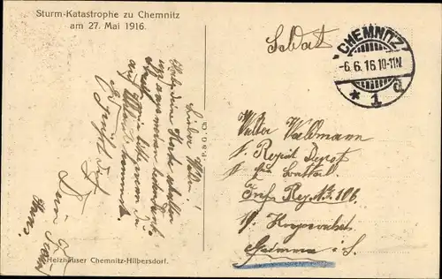 Ak Chemnitz in Sachsen, Sturmkatastrophe am 27. Mai 1916