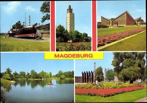 Ak Magdeburg an der Elbe, Kulturpark Rotehorn, Turm, Adolf Mittag See, Hyparschale