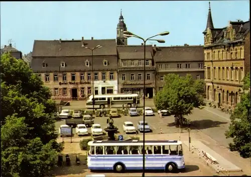 Ak Frohburg in Sachsen, Marktplatz, Hotel Roter Hirsch, Busse