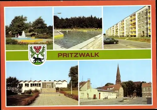 Ak Pritzwalk in der Prignitz, Springbrunnen, Platz des Friedens, Bad, Neubauten, Platz der Einheit