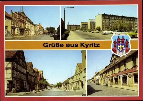 Ak Kyritz in der Prignitz, Platz des Friedens, Straßenansichten, Wappen