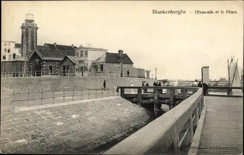 Ak Blankenberge Westflandern, Anlegesteg, Leuchtturm, Gebäude, Hafen