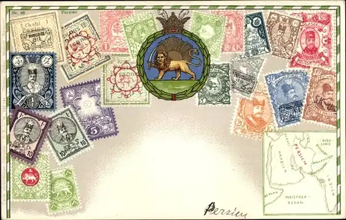 Briefmarken Wappen Ak Persien, Löwe mit Schwert