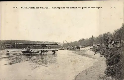 Ak Boulogne sur Seine Hauts de Seine, Hydroplane en station au port de Boulogne